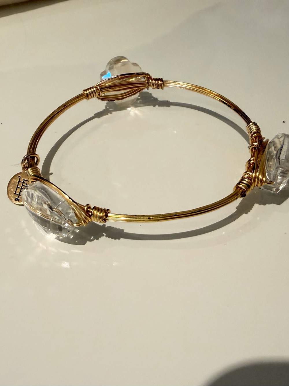 Bourbon & Bowties Gold Wire Bangle Bracelet with Clear Crystal Accents